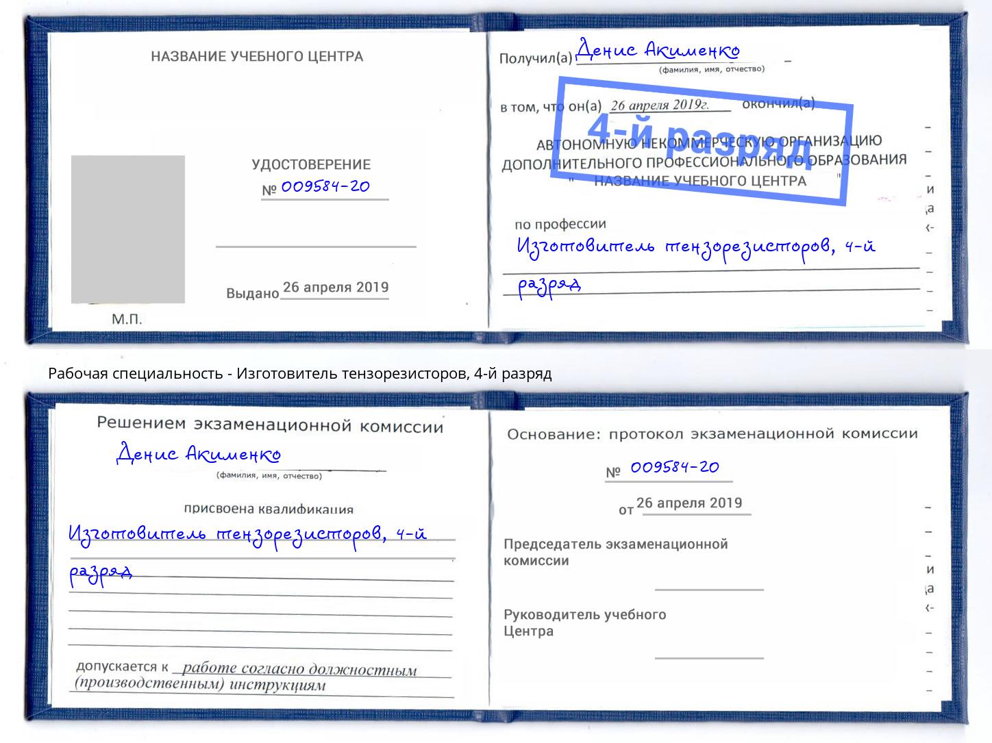 корочка 4-й разряд Изготовитель тензорезисторов Железногорск (Красноярский край)