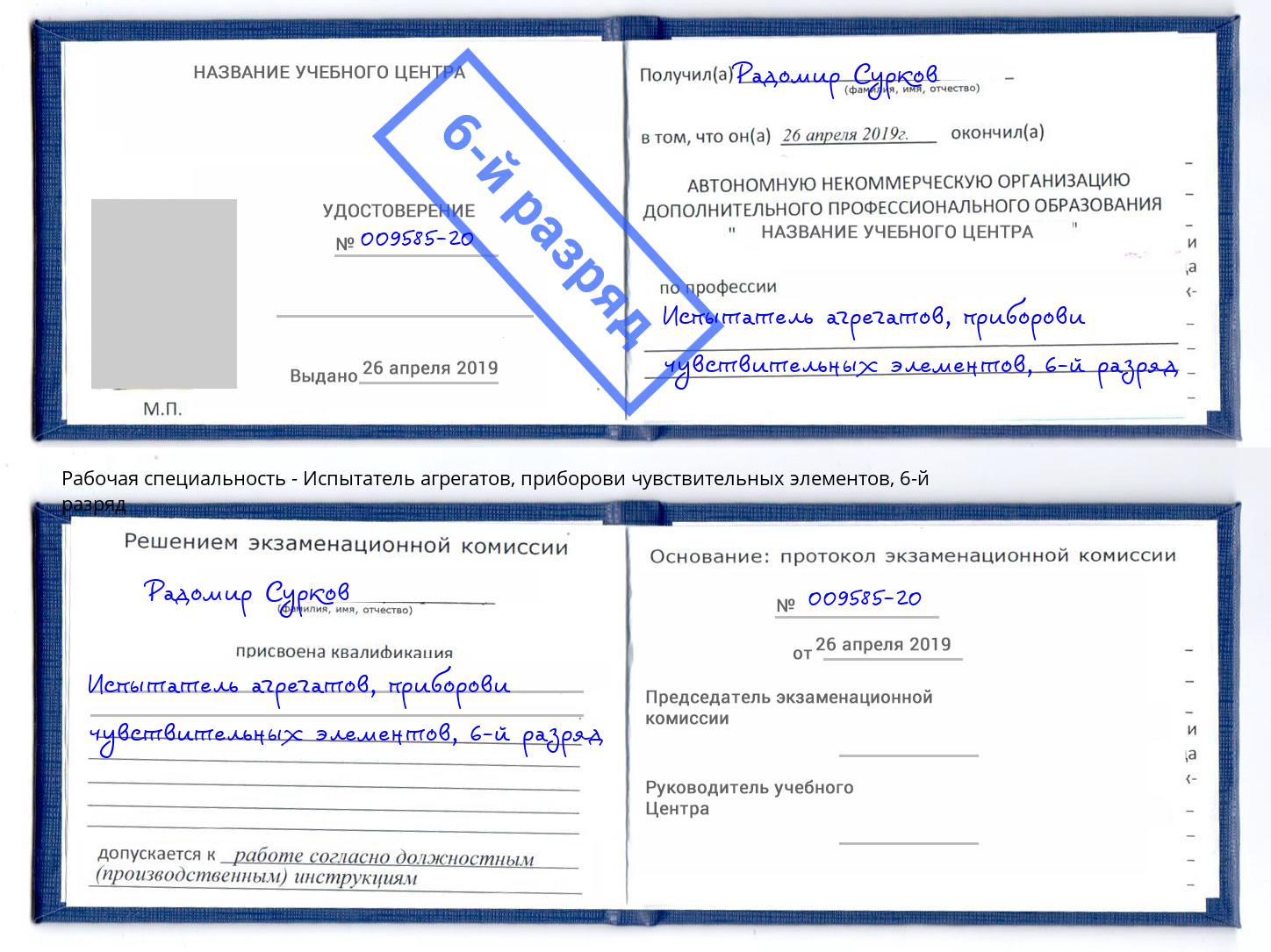 корочка 6-й разряд Испытатель агрегатов, приборови чувствительных элементов Железногорск (Красноярский край)