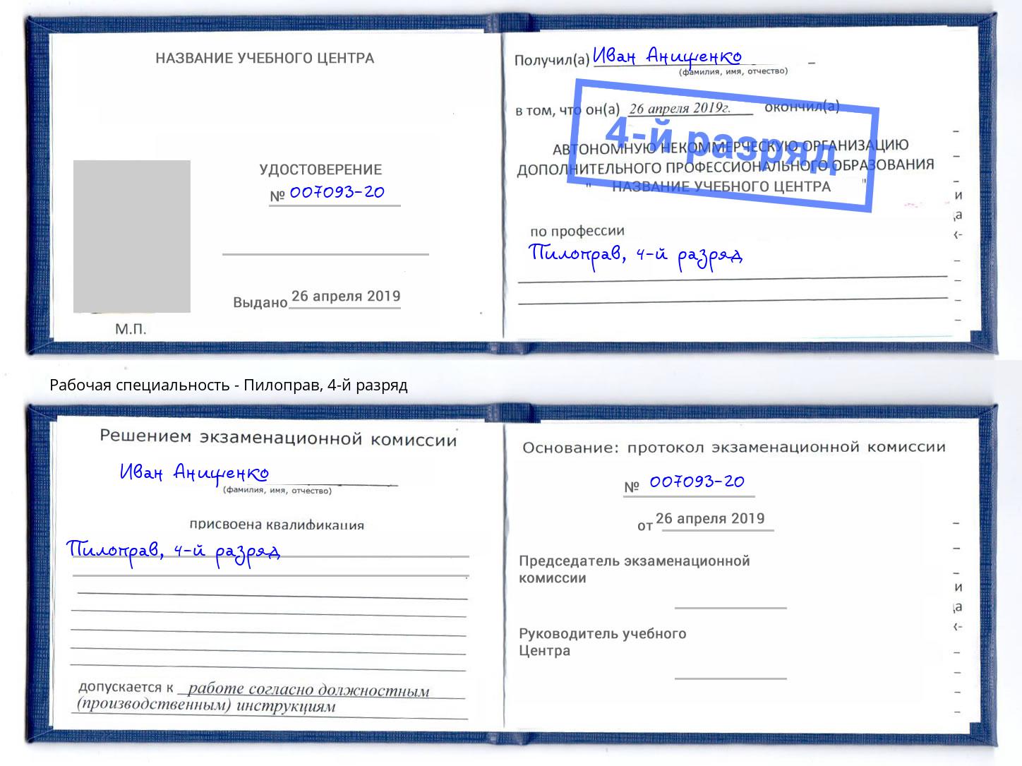 корочка 4-й разряд Пилоправ Железногорск (Красноярский край)