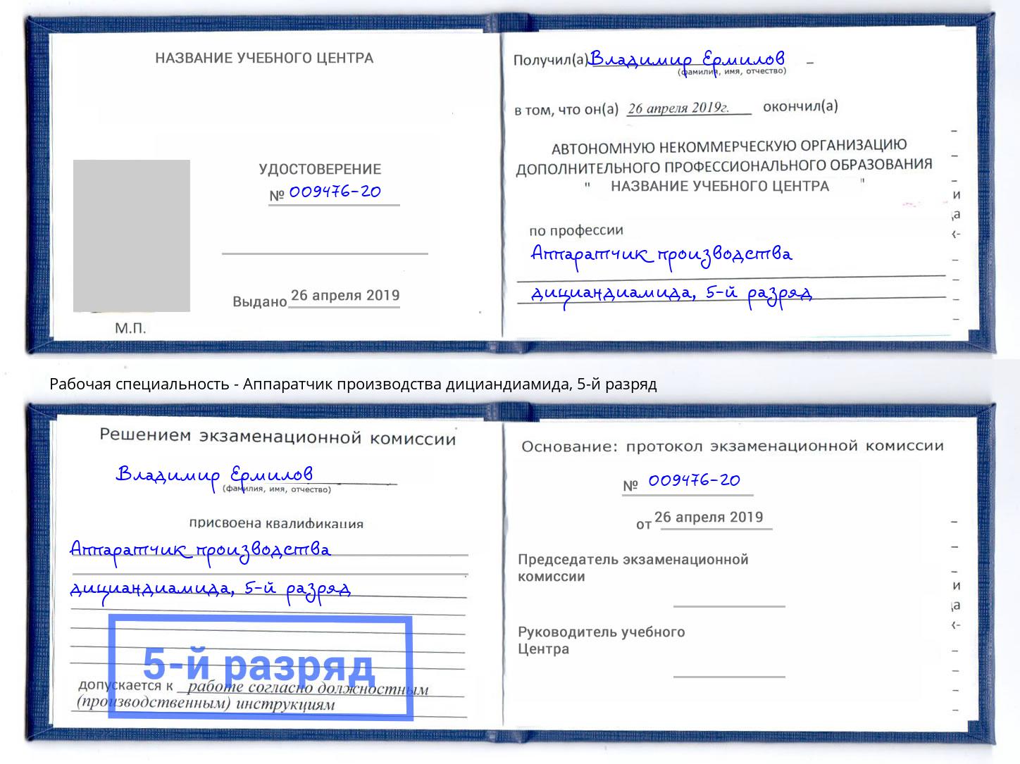корочка 5-й разряд Аппаратчик производства дициандиамида Железногорск (Красноярский край)