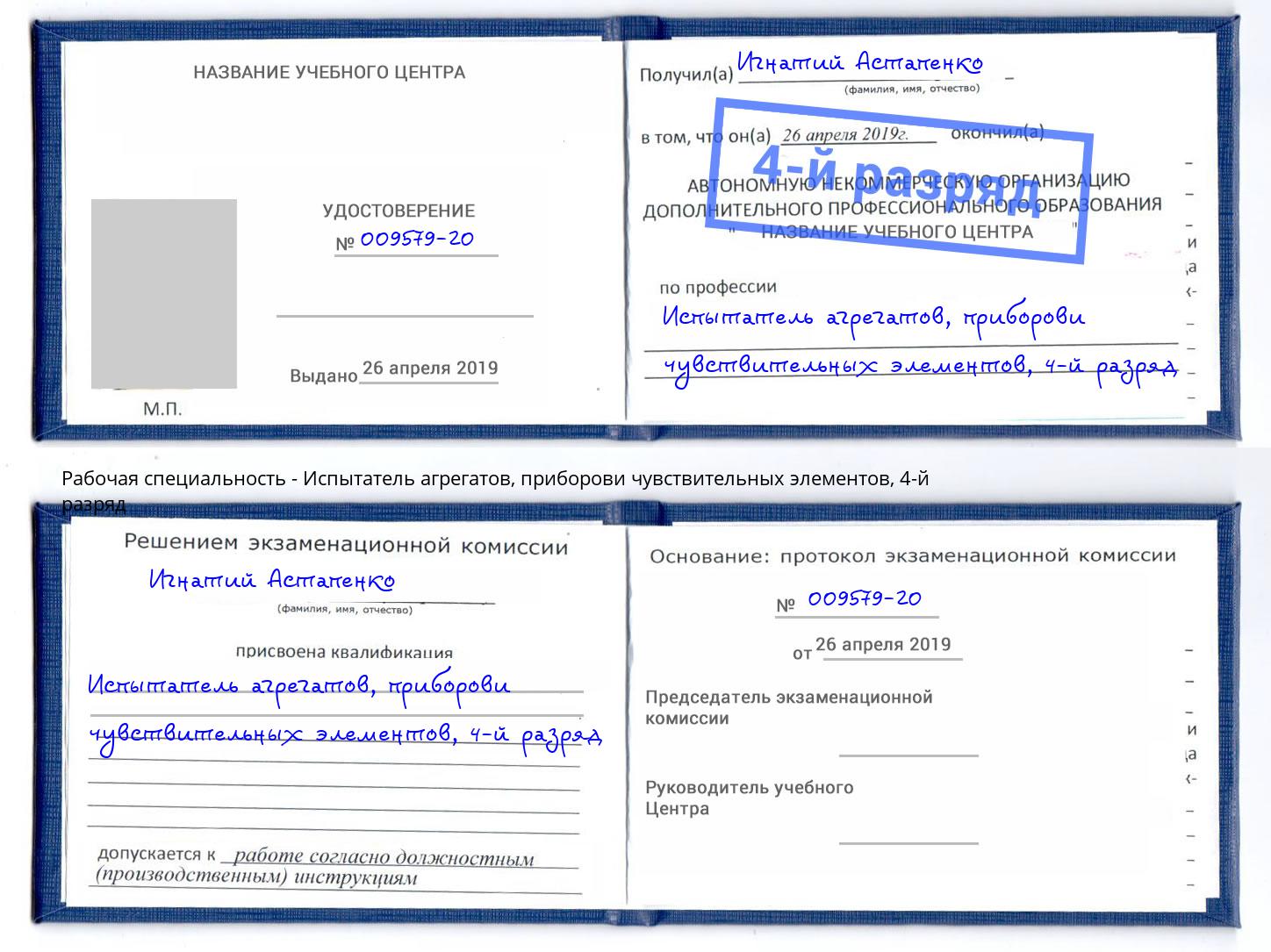 корочка 4-й разряд Испытатель агрегатов, приборови чувствительных элементов Железногорск (Красноярский край)