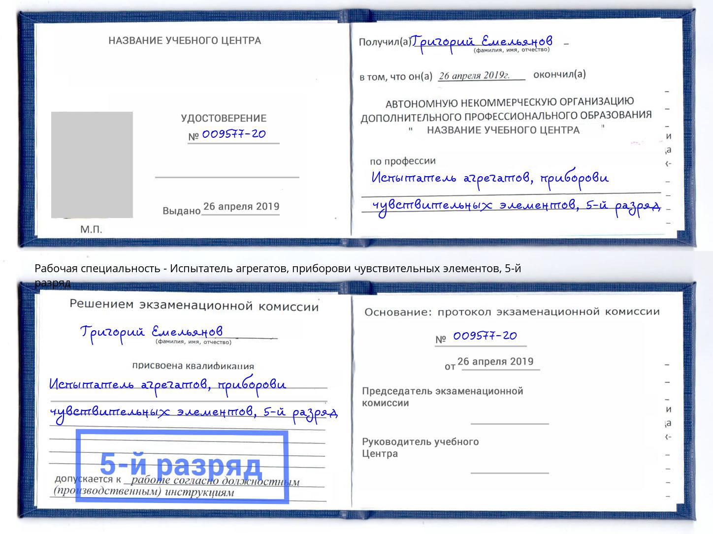 корочка 5-й разряд Испытатель агрегатов, приборови чувствительных элементов Железногорск (Красноярский край)