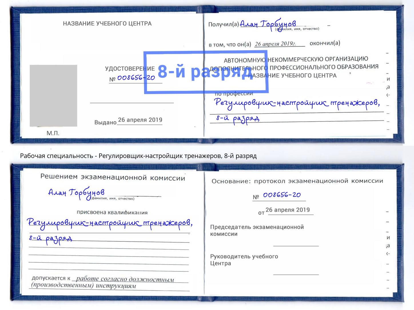 корочка 8-й разряд Регулировщик-настройщик тренажеров Железногорск (Красноярский край)