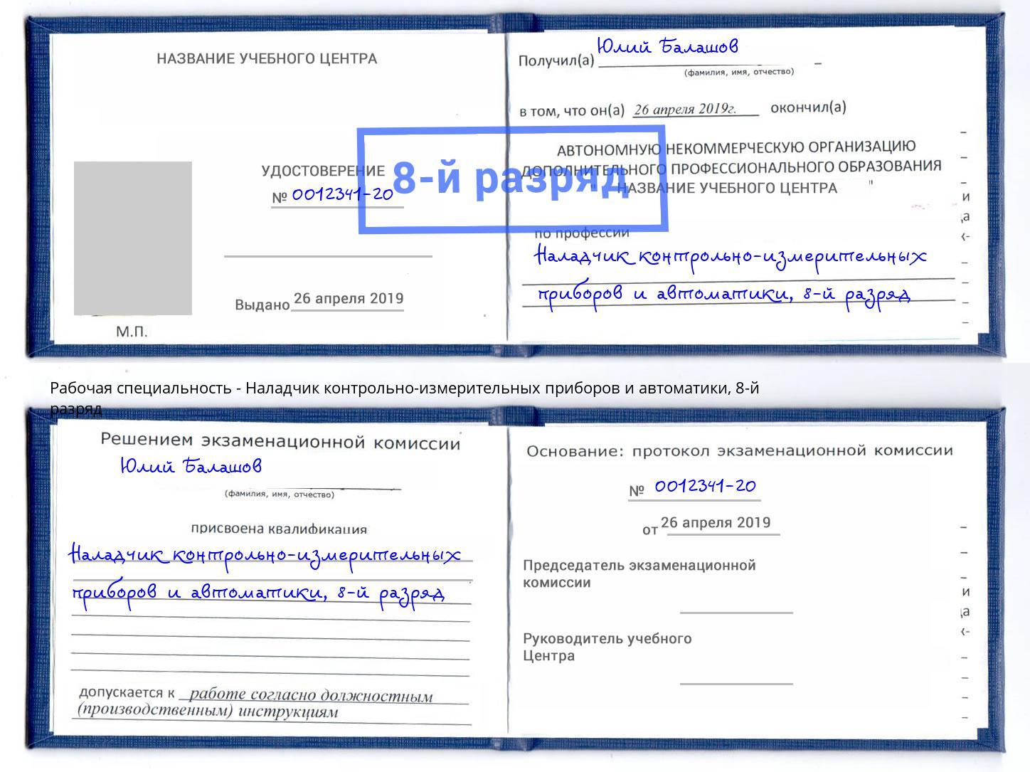 корочка 8-й разряд Наладчик контрольно-измерительных приборов и автоматики Железногорск (Красноярский край)