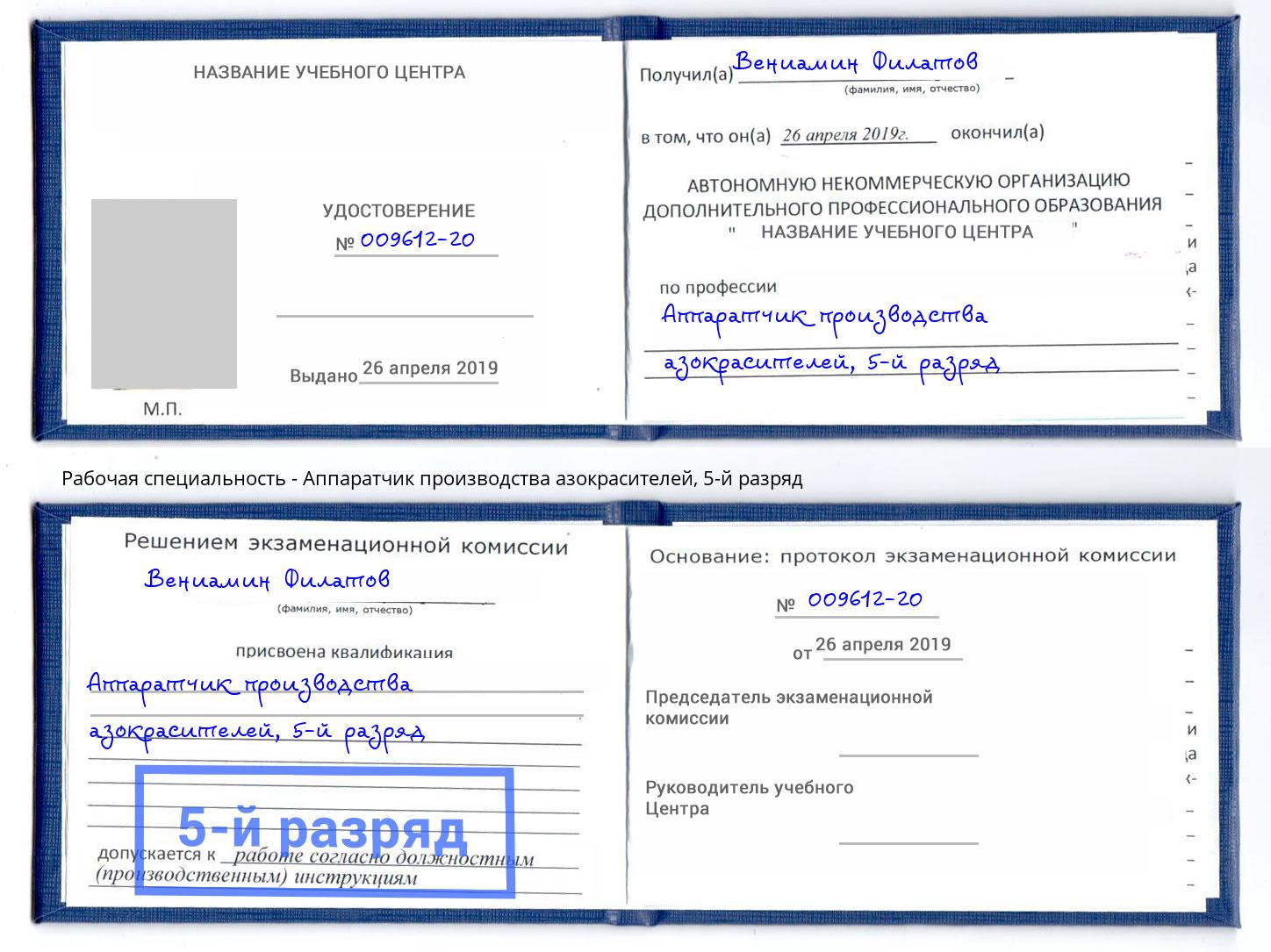 корочка 5-й разряд Аппаратчик производства азокрасителей Железногорск (Красноярский край)