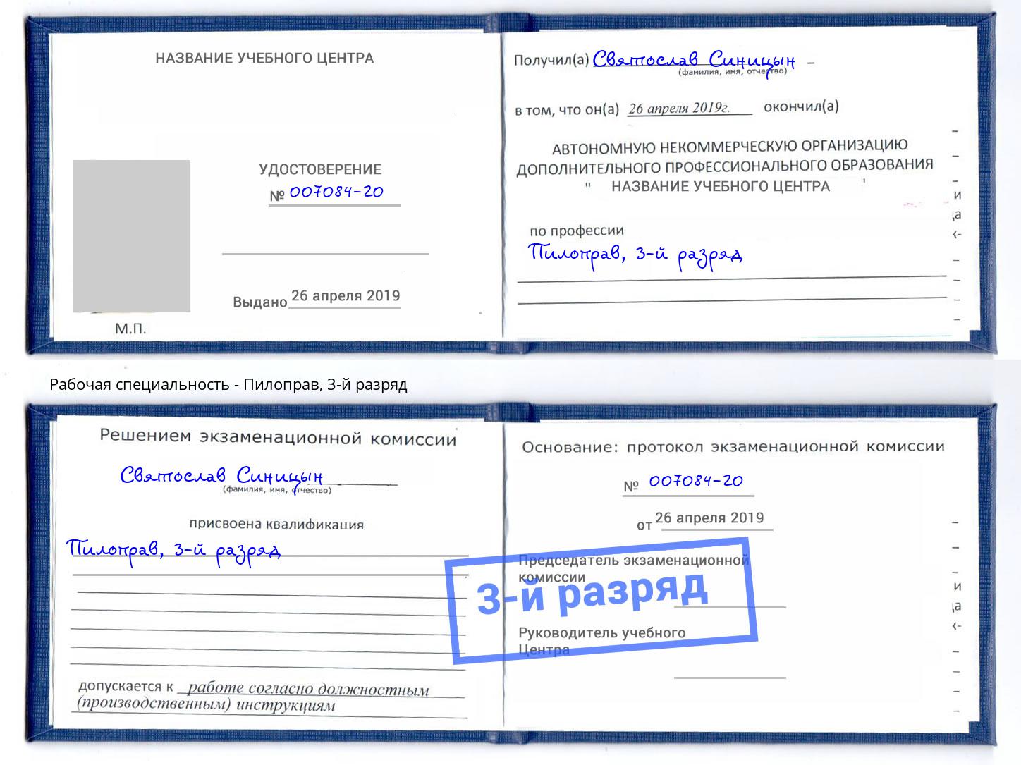 корочка 3-й разряд Пилоправ Железногорск (Красноярский край)