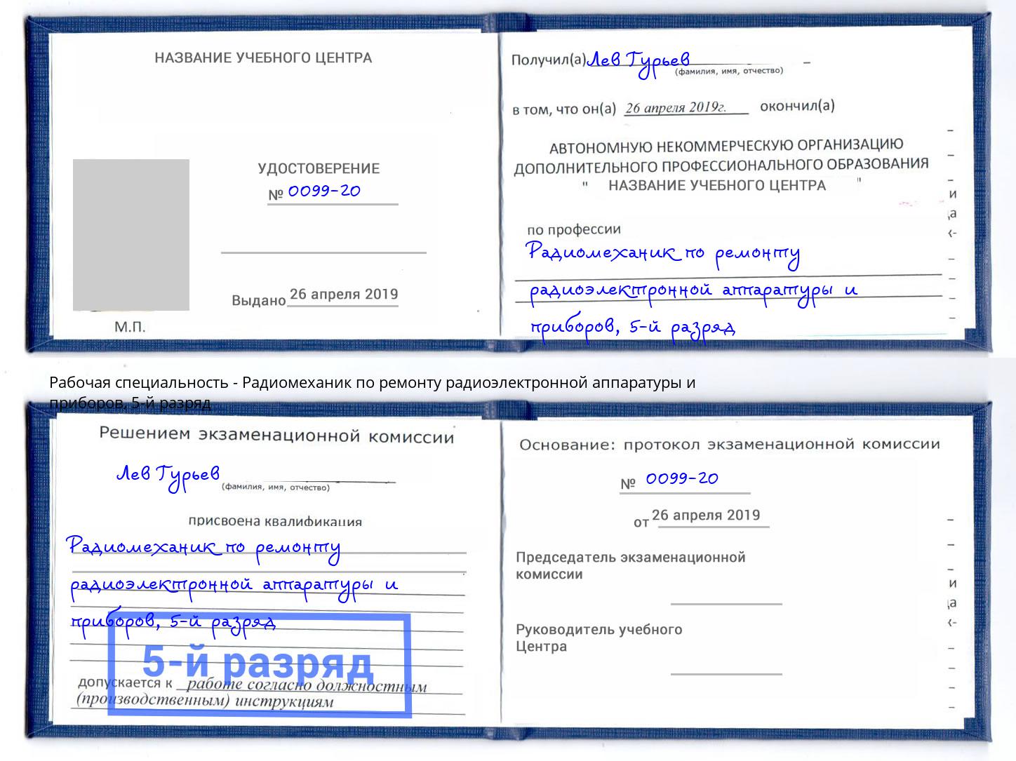 корочка 5-й разряд Радиомеханик по ремонту радиоэлектронной аппаратуры и приборов Железногорск (Красноярский край)