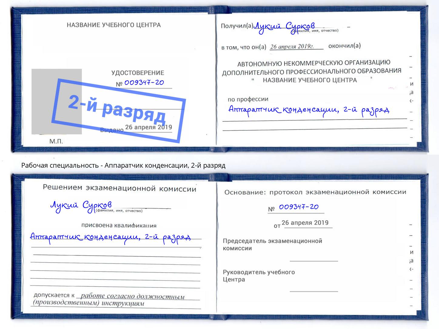 корочка 2-й разряд Аппаратчик конденсации Железногорск (Красноярский край)