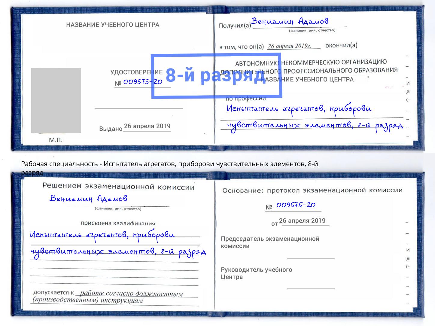 корочка 8-й разряд Испытатель агрегатов, приборови чувствительных элементов Железногорск (Красноярский край)